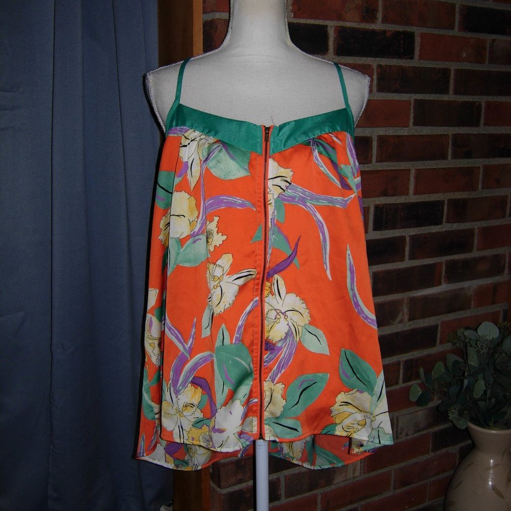 Forever 21+ Floral Front Zip Tank Top 2X